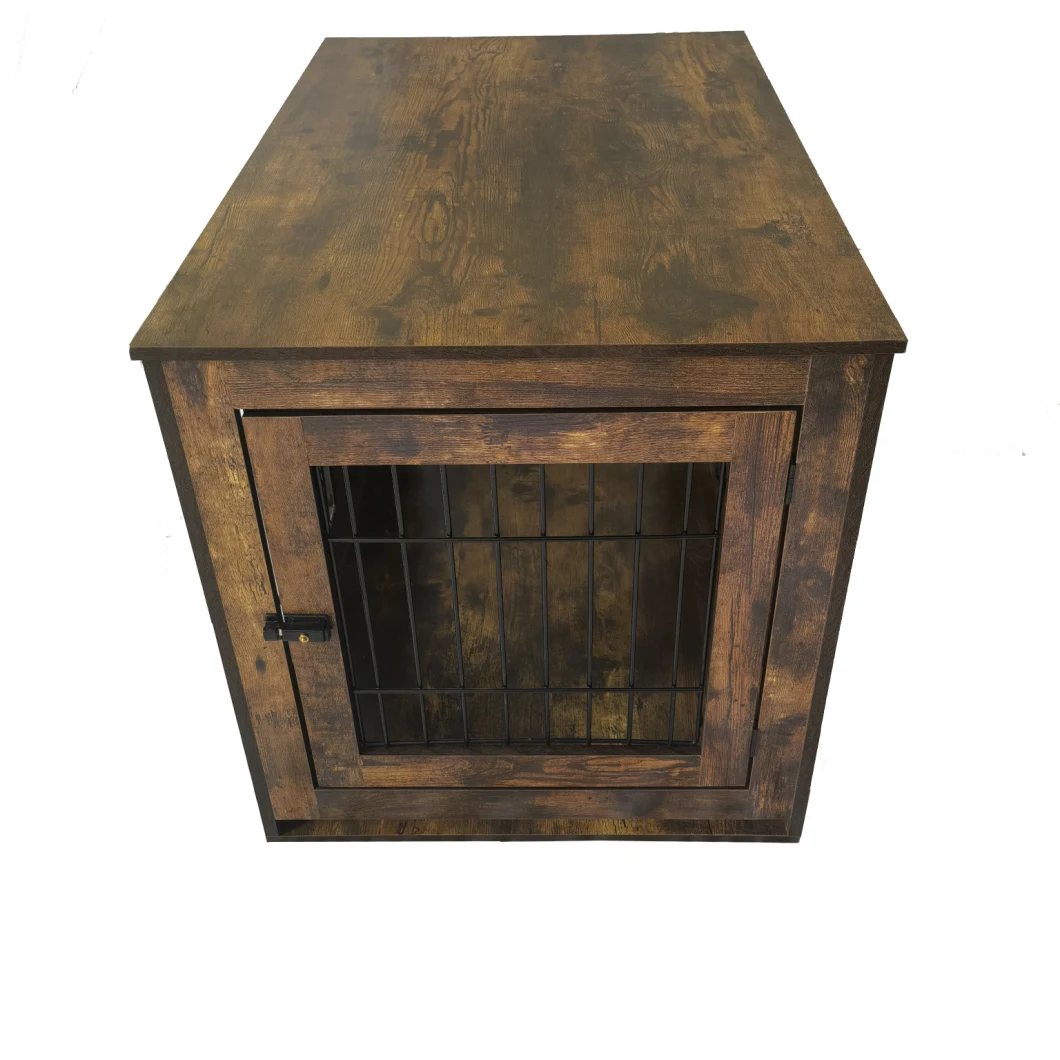 Good Quality Pet Wooden Furniture Iron Cage Double Doors Dog Crate