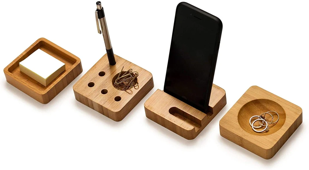Multi-Use Bamboo Set, Bamboo Accessories or Pen Storage, Bamboo Wood Organizer for Office Supplies, Bamboo iPhone or Card Holder, Bamboo Desk Accessories