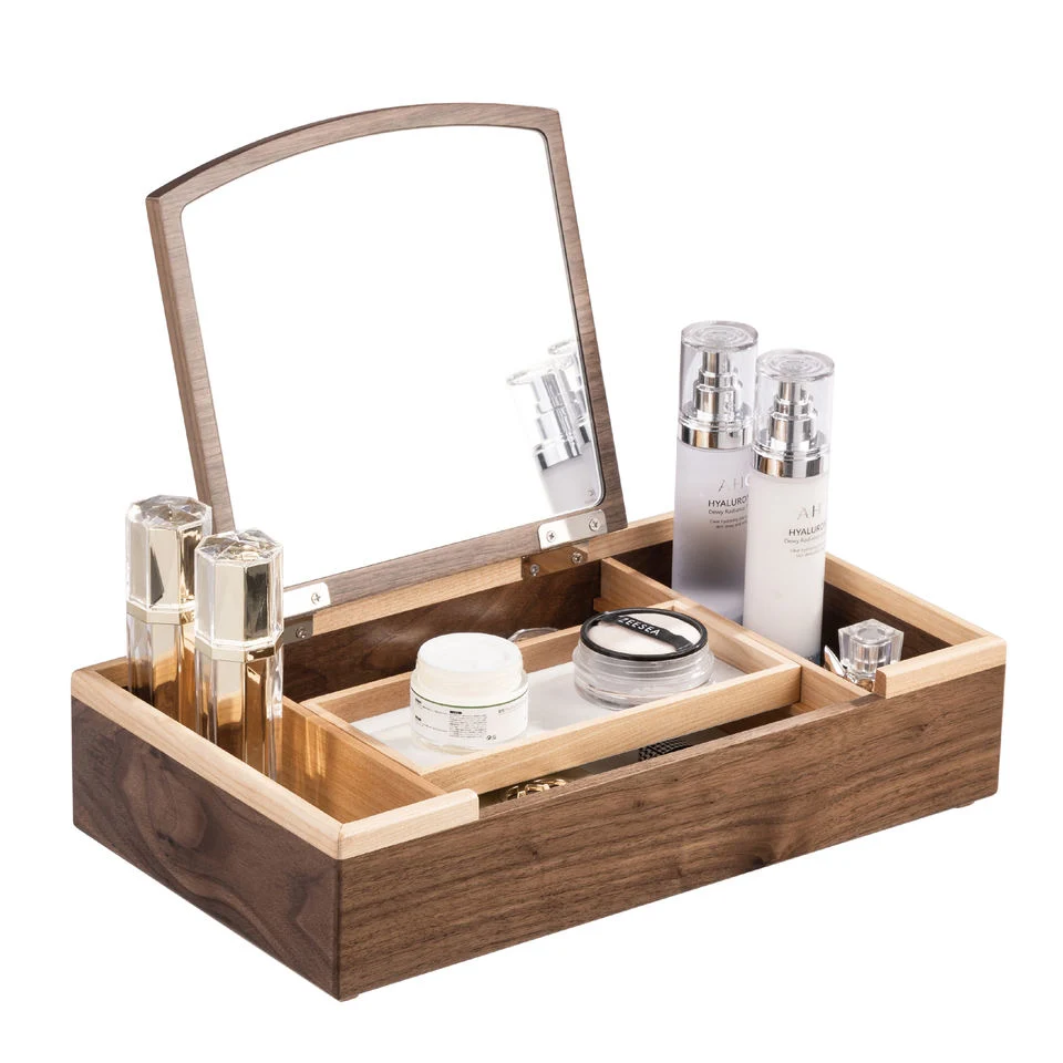 Bamboo Desktop Organizer Wooden Cosmetics Storage Box Mini Desk Makeup Organizer with Drawers