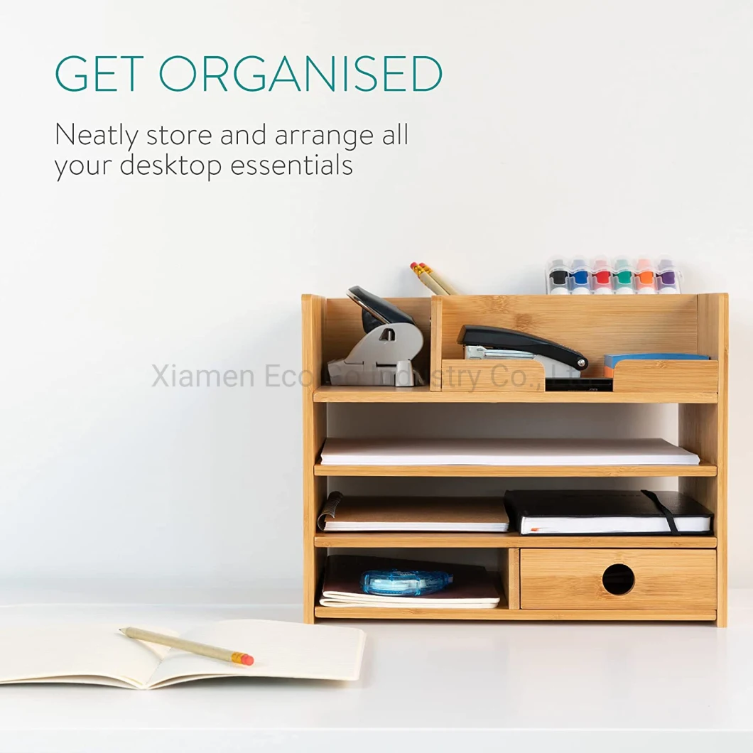 Bamboo Desk Organiser Wooden Desktop Documents Files Office Accessories Organizer Drawer Organizer