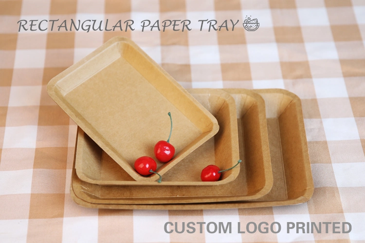 100% Wood Pulp Disposable Brown Kraft Paper Tray for Fruits Vegetables Candy