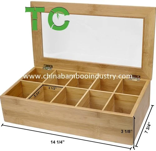 Natural Bamboo Tea Bag Storage Box with 10 Compartments Storage Organizer Wooden Storage Chest Tea Organizer Box