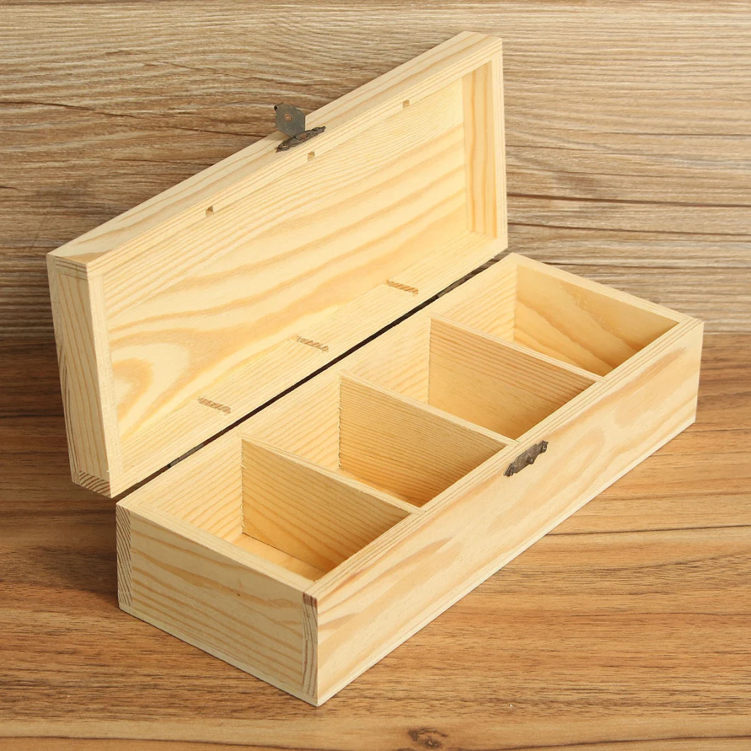 Natural Wooden Finish 4 Adjustable Chest Compartments Bamboo Tea Box Storage Organizer