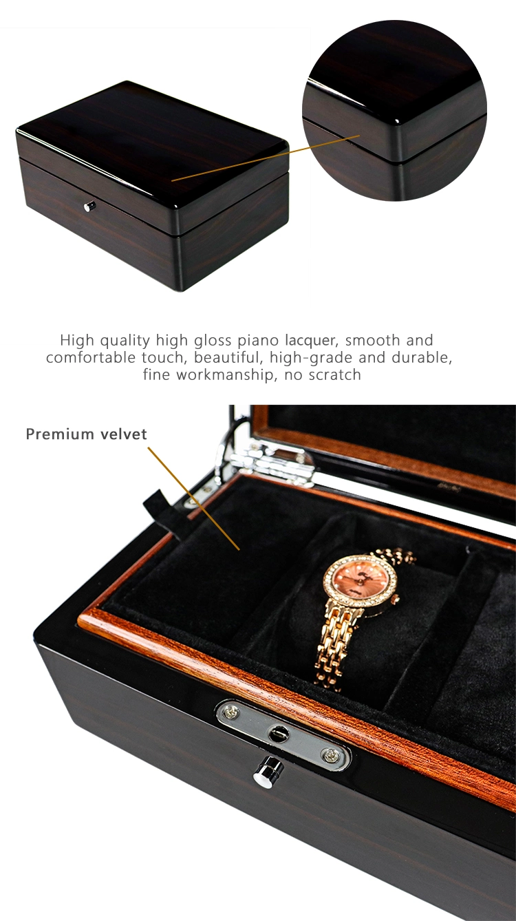 Newest Hot Sale Handmade High Quality Wooden Velvet Clamshell Watch Storage Box