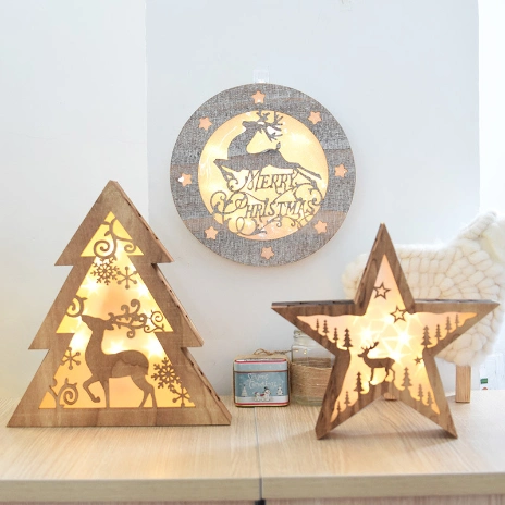 Christmas Desk Wooden Christmas Tree Shape LED Light Decoration