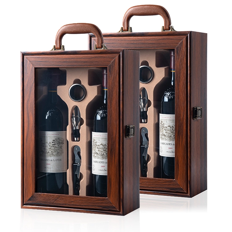 Premium Gift Set Wooden Wine Display Boxes Double Bottle Presentation Wooden Box