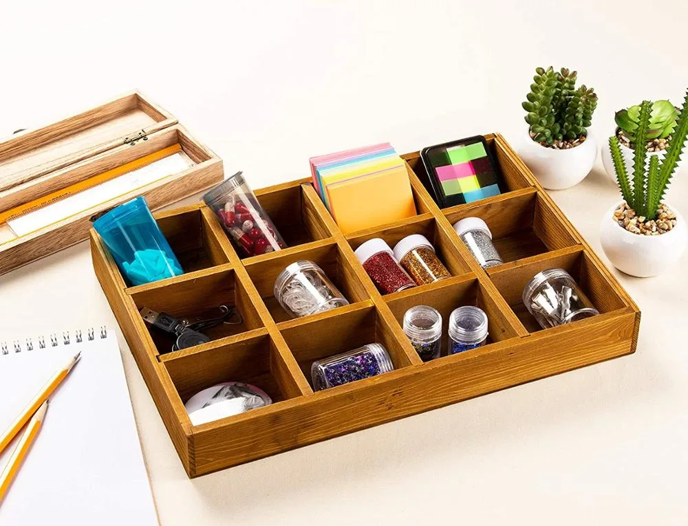 Wooden/Wood Multi-Grid Box/Tray for Jewelry/Tea Bag/Souvenir/USB Cable/Drug Storage