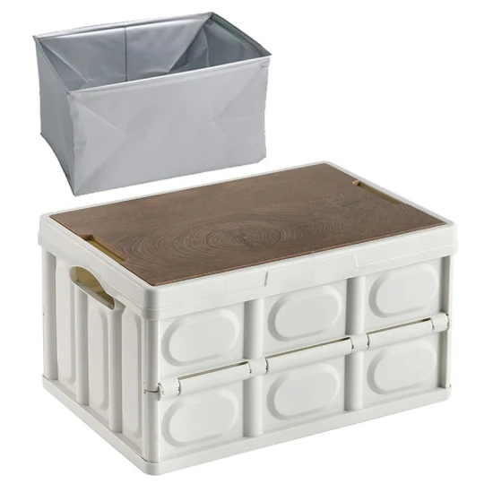 Caja de plástico de transporte plegable 425 * 285 * 235 mm Cesta de almacenamiento plegable Cajas plegables con tapas de madera