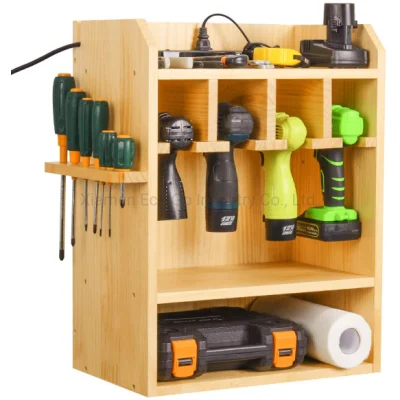 Estación de carga de taladro de bambú de madera, organizador de herramientas eléctricas, soporte de taladro inalámbrico, organizador de almacenamiento de garaje de herramientas montado en la pared