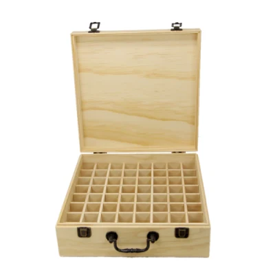 Venta caliente 64 ranuras organizador de aceite esencial cajas de almacenamiento de madera personalizadas