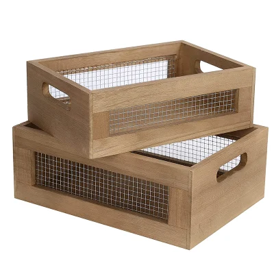Juego de 2 cestas anidadas cajas organizadoras de madera para cocina baño frutas verduras