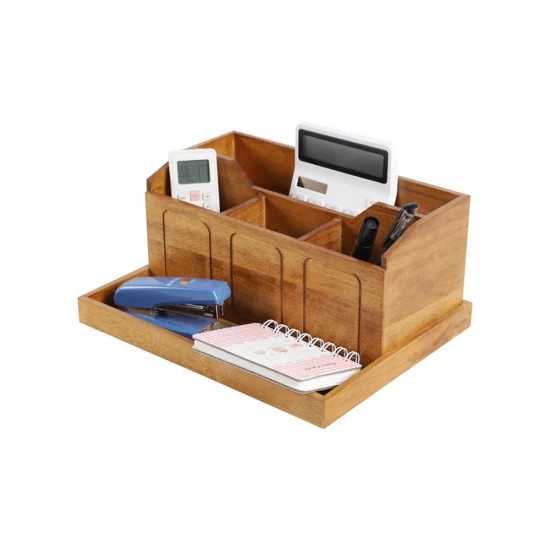 Almacenamiento multifuncional de madera de pino para organizador de oficina de escritorio