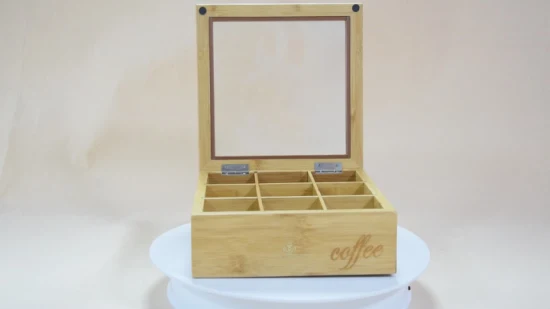 Caja de exhibición de té de bambú personalizada Caja de paquete de café de madera Caja de embalaje de madera con ventana de vidrio