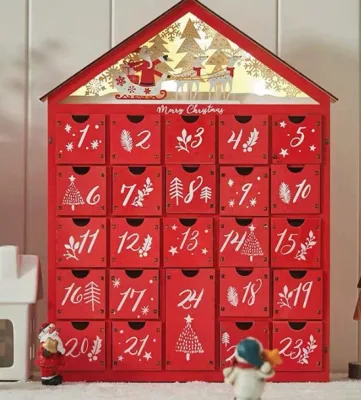 Adornos navideños para interiores Papá Noel y muñeco de nieve Calendario de adviento de madera