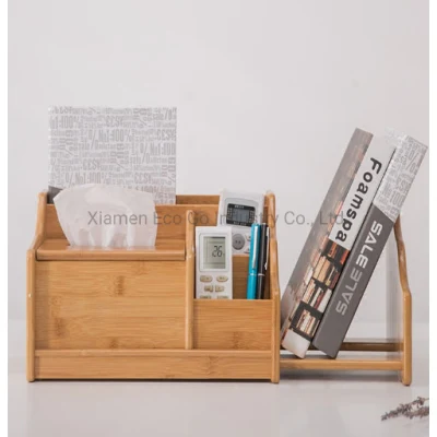 Organizador de escritorio de madera de bambú del estante del libro del escritorio del diseño natural con el sostenedor del tejido