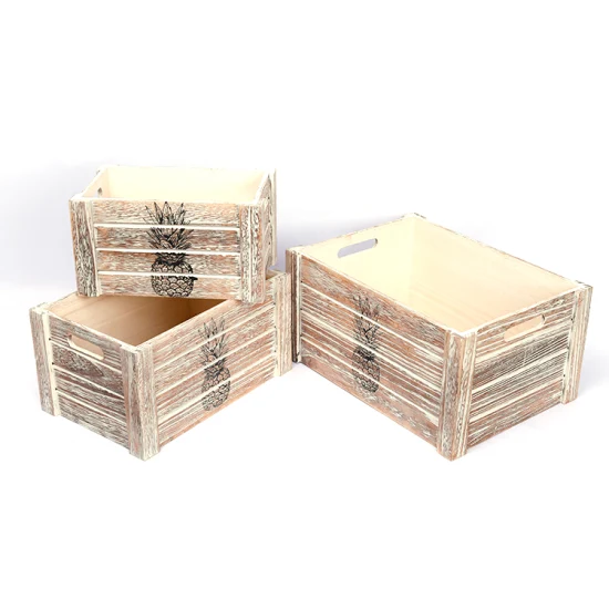 Caja de almacenamiento de madera Industrial de fábrica con asas, caja de madera decorativa de tamaño pequeño, mediano y grande rústica, cesta para el hogar dulce con corazón