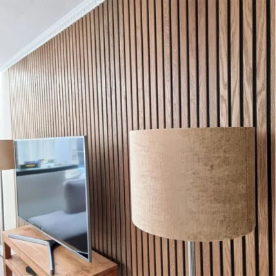 Panel acústico de listones de madera MDF Akupanel para decoración de pared de Hotel de oficina Panel Akustik