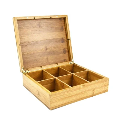 Caja de madera de acacia para bolsas de té y café con tapa acrílica y 6 compartimentos para el hogar y la cocina